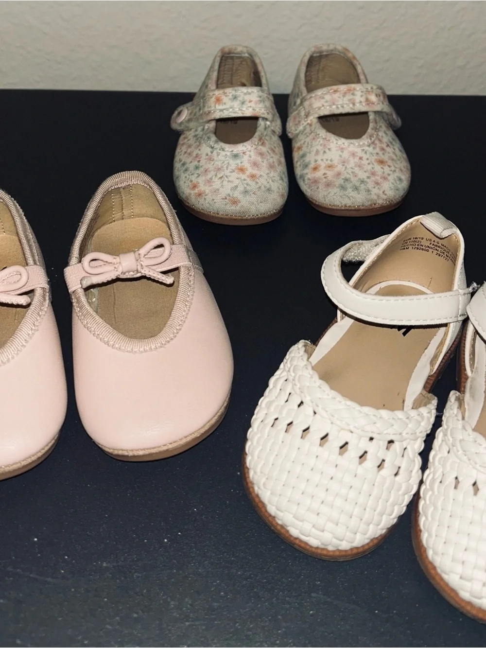 H&M Girls Pink, Floral, and White Mary Jane & Woven Dress Shoes Set of 3